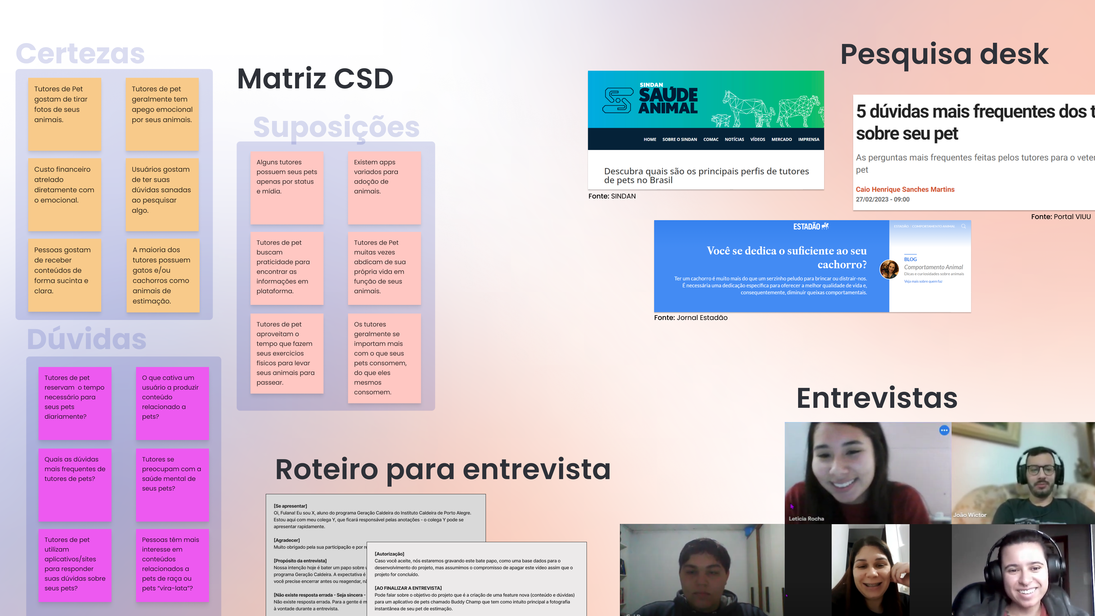ferramentas utilizadas como: matriz CSD, pesquisa desk, roteiro e entrevistas
