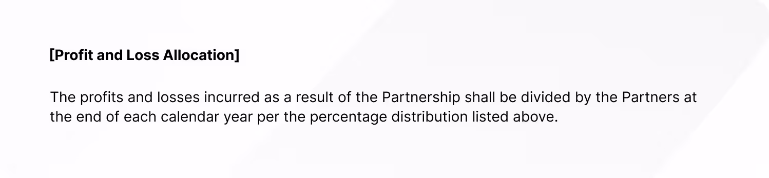 Profit and Loss Allocation partnership agreement