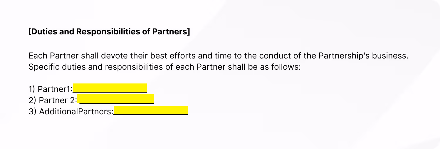 Duties and Responsibilities of Partners partnership agreement