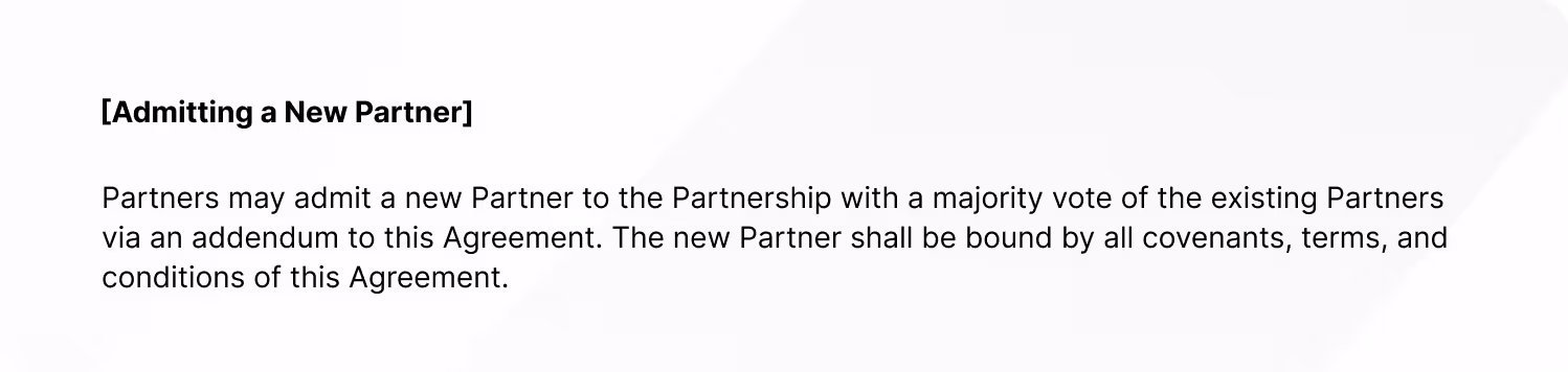 Admitting a New Partner partnership agreement