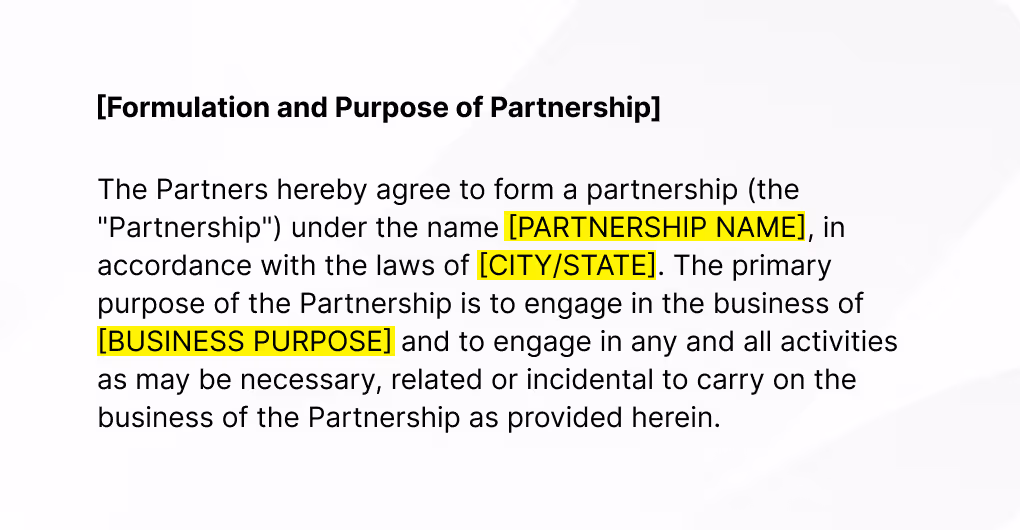 Formulation and Purpose of Partnership