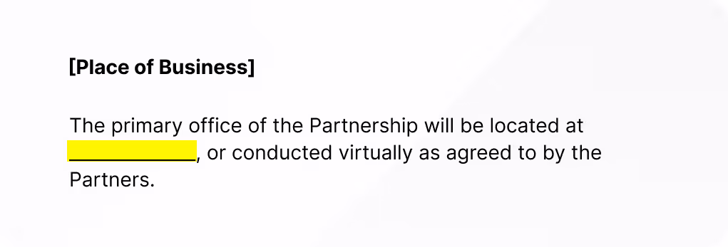 place of business partnership agreement