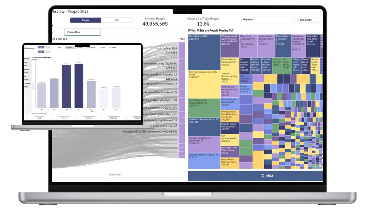 Polygon Vision Dashboards - showing relocation trends and mortgage originations.