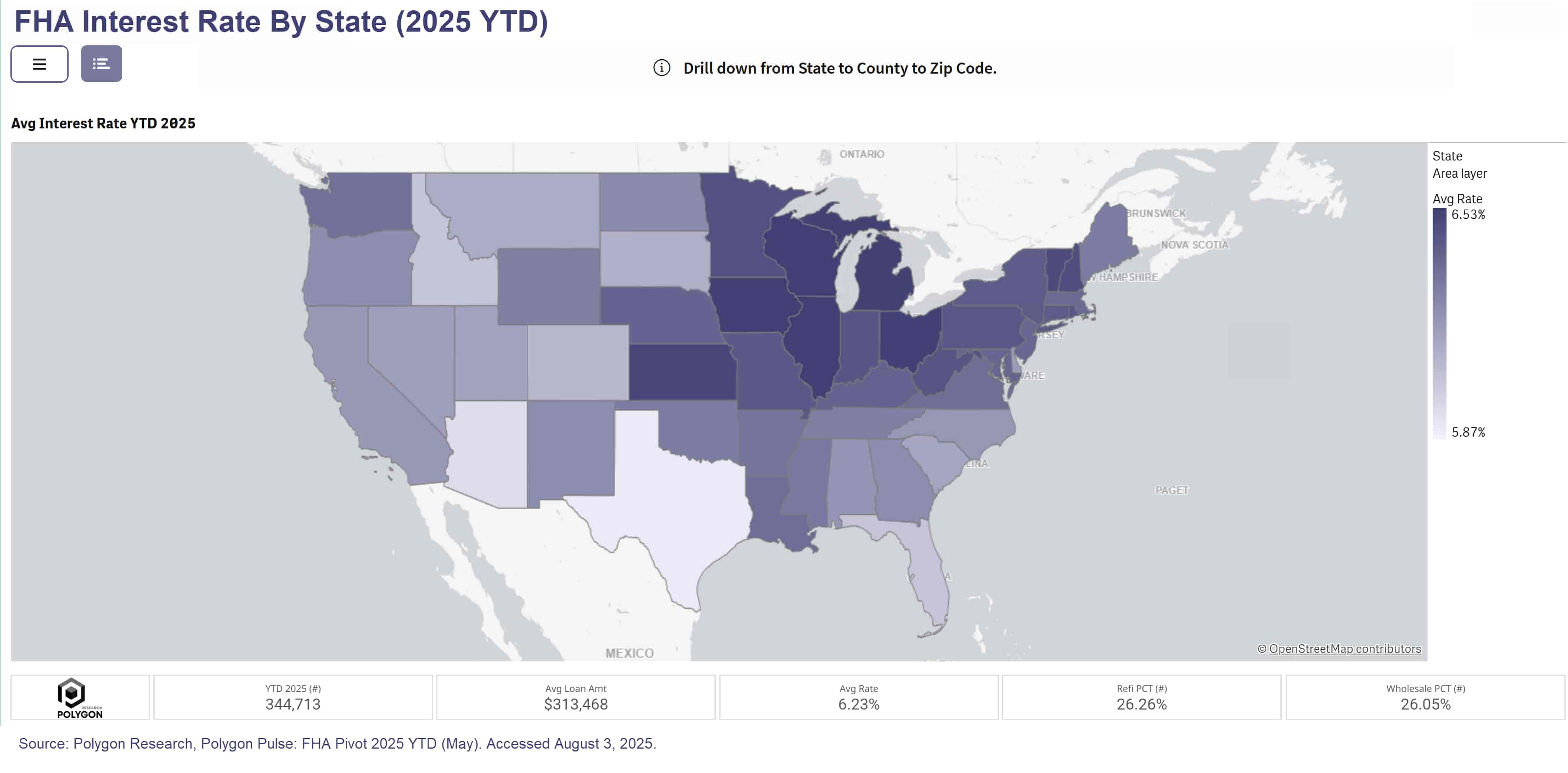 FHA Interest Rates 2025 YTD by State - A Map
