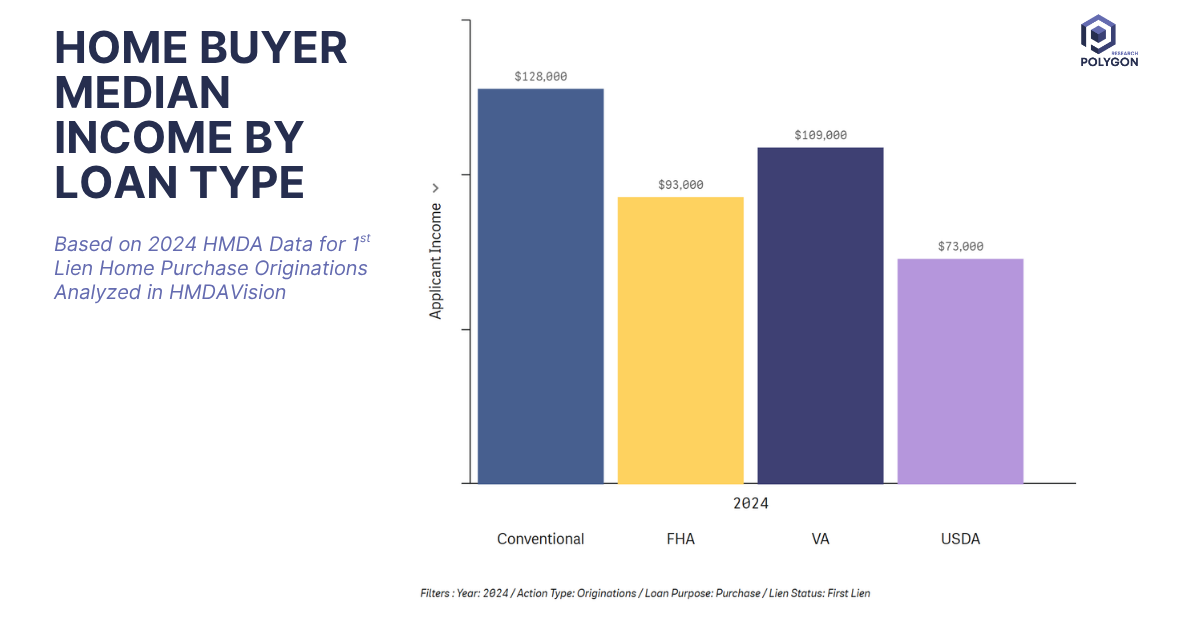 Borrower Income Segmentation by Mortgage Loan Type and Median Income 2024 HMDA Data Analyzed in HMDAVision.