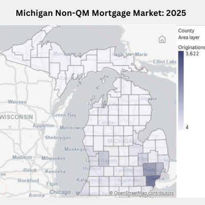A map of Non-QM lending in Michigan state by county.
