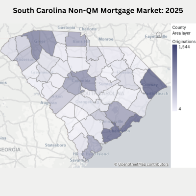 A map of Non-QM loans by county in SC.