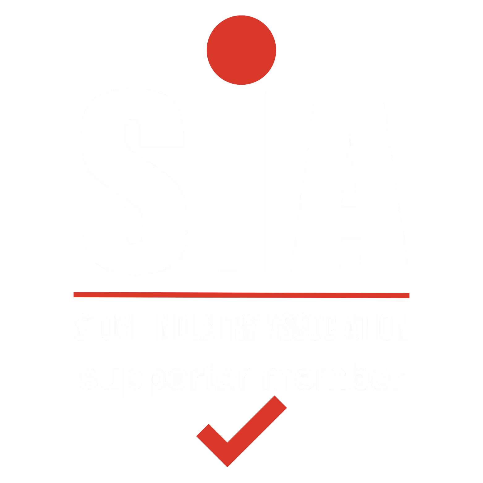 Logo of Stove Industry Association with large letters S I A, red dot above I, red underline, text 'STOVE INDUSTRY ASSOCIATION supporter member,' and a red checkmark below.