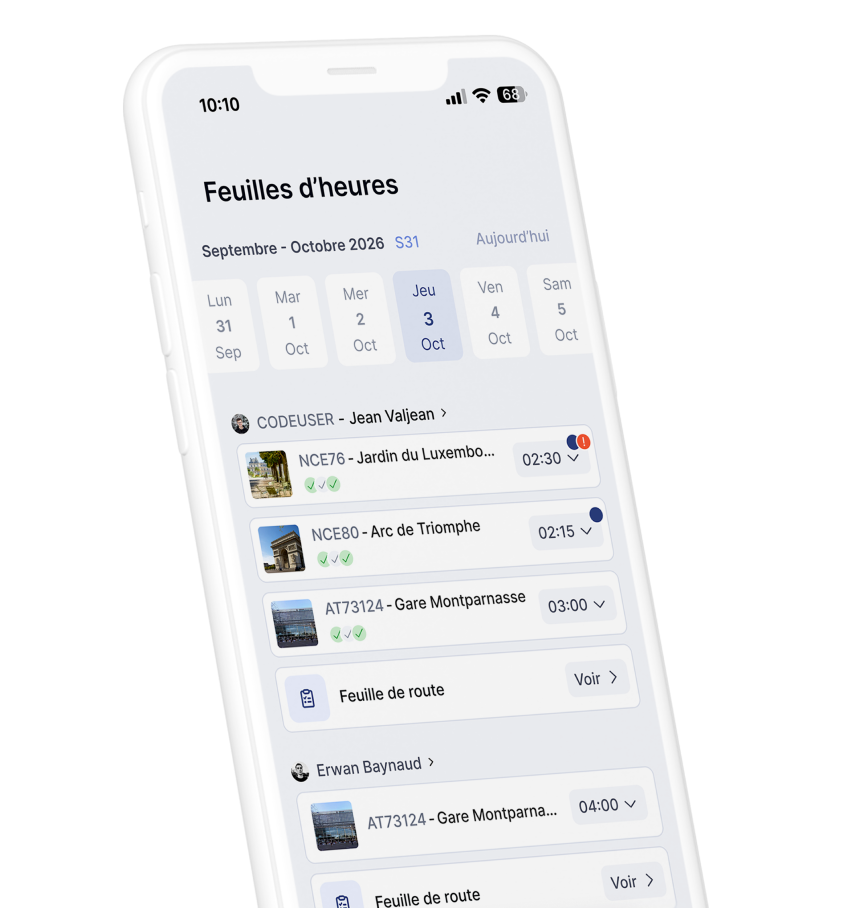 Capture d'écran montrant l'application Alobees et la fonctionnalité feuilles d'heures