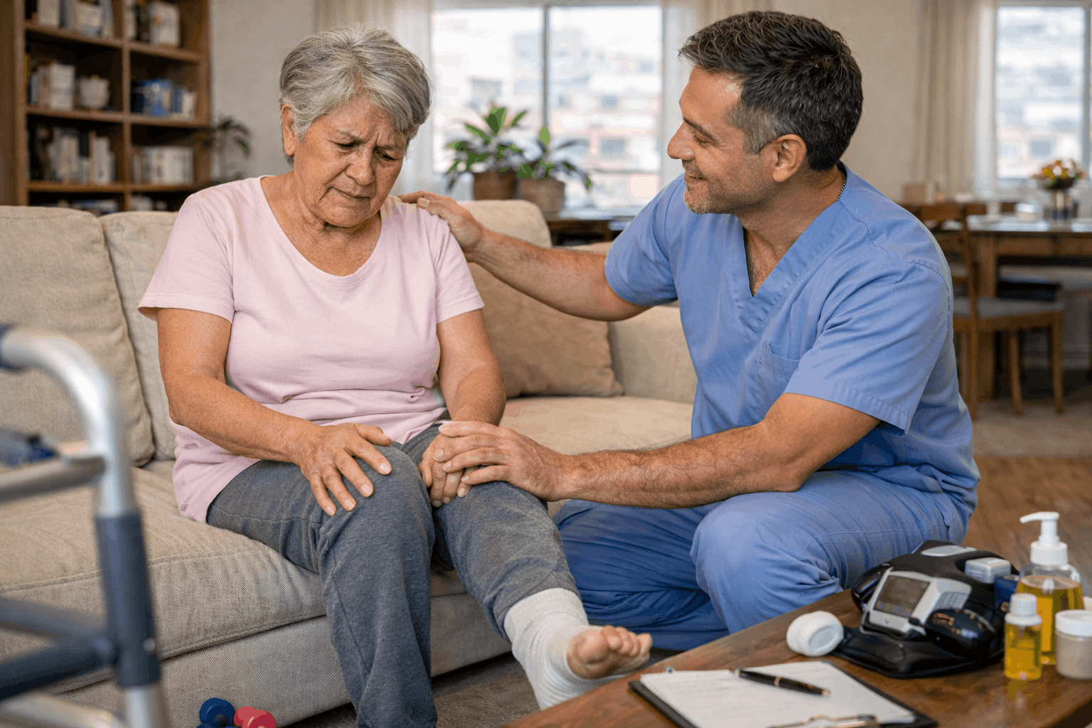 Dolor de rodilla, cadera o espalda en adultos mayores: cuándo conviene la fisioterapia a domicilio