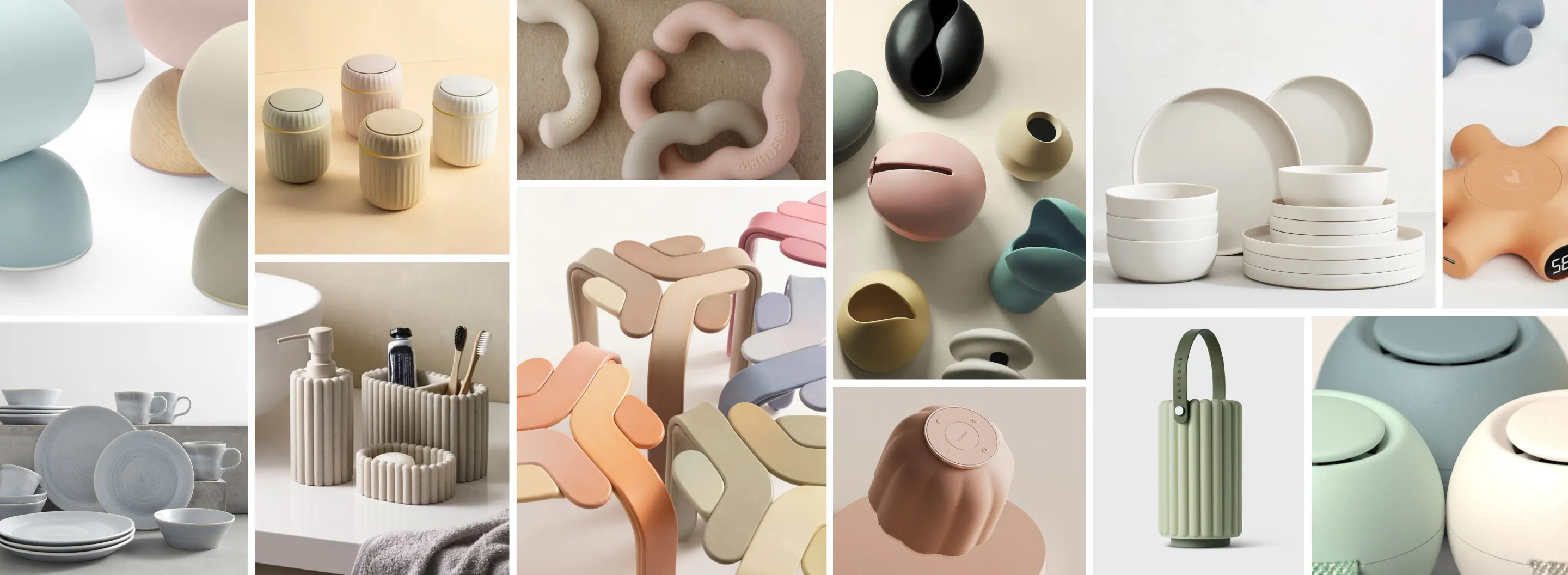 Moodboard of soft, clean home goods