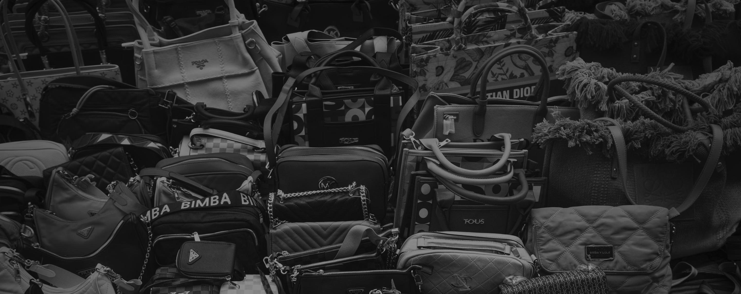 A pile of handbags