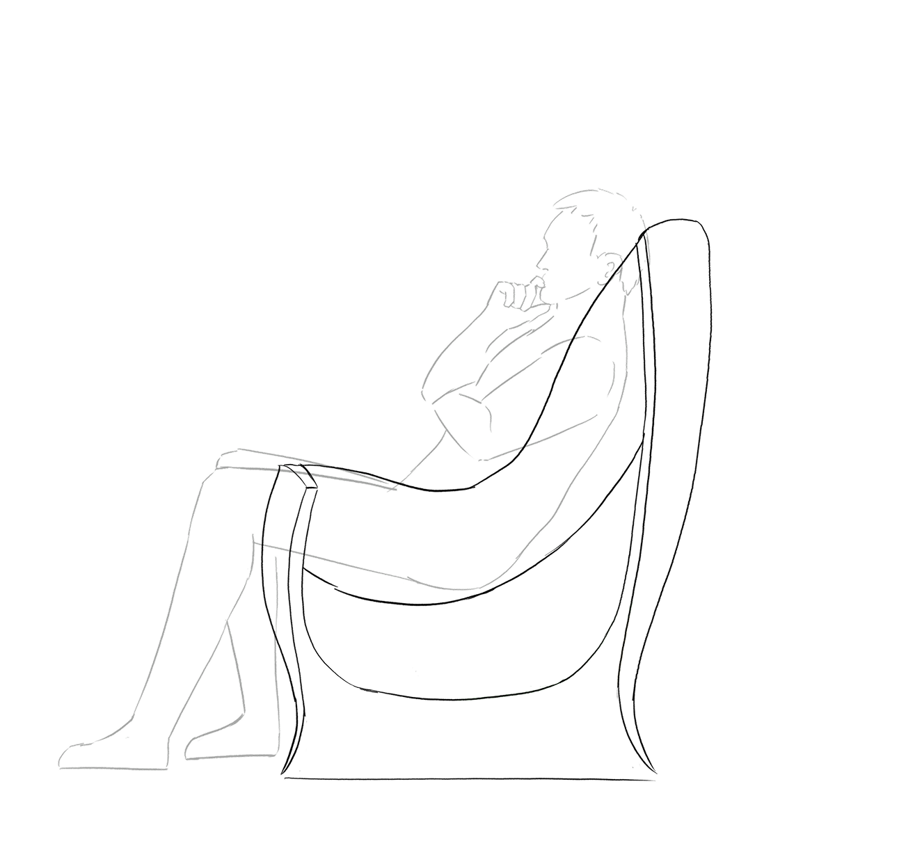 Person seated in the chair, showing its ergonomic profile