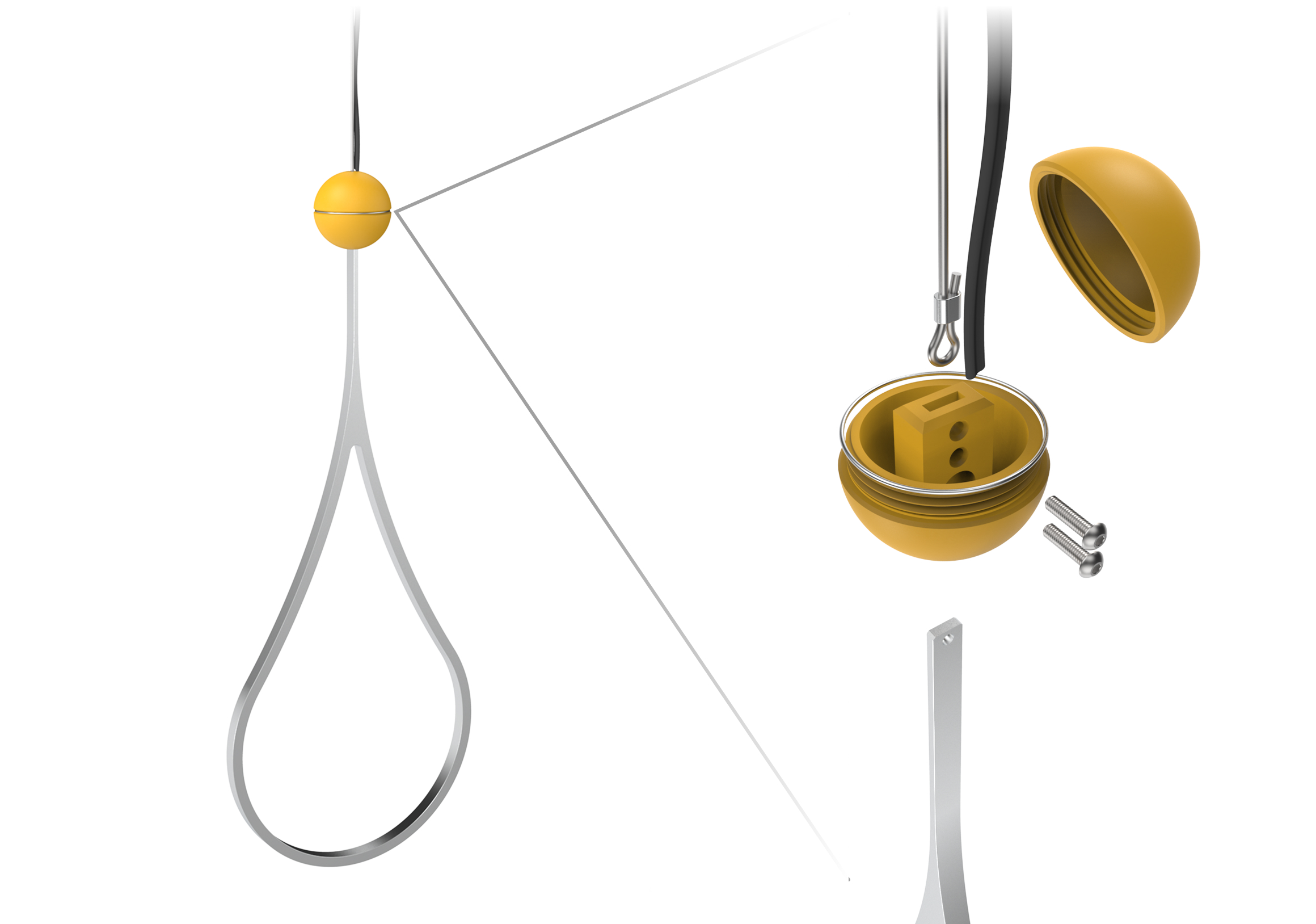 Exploded view of the cable ball hardware