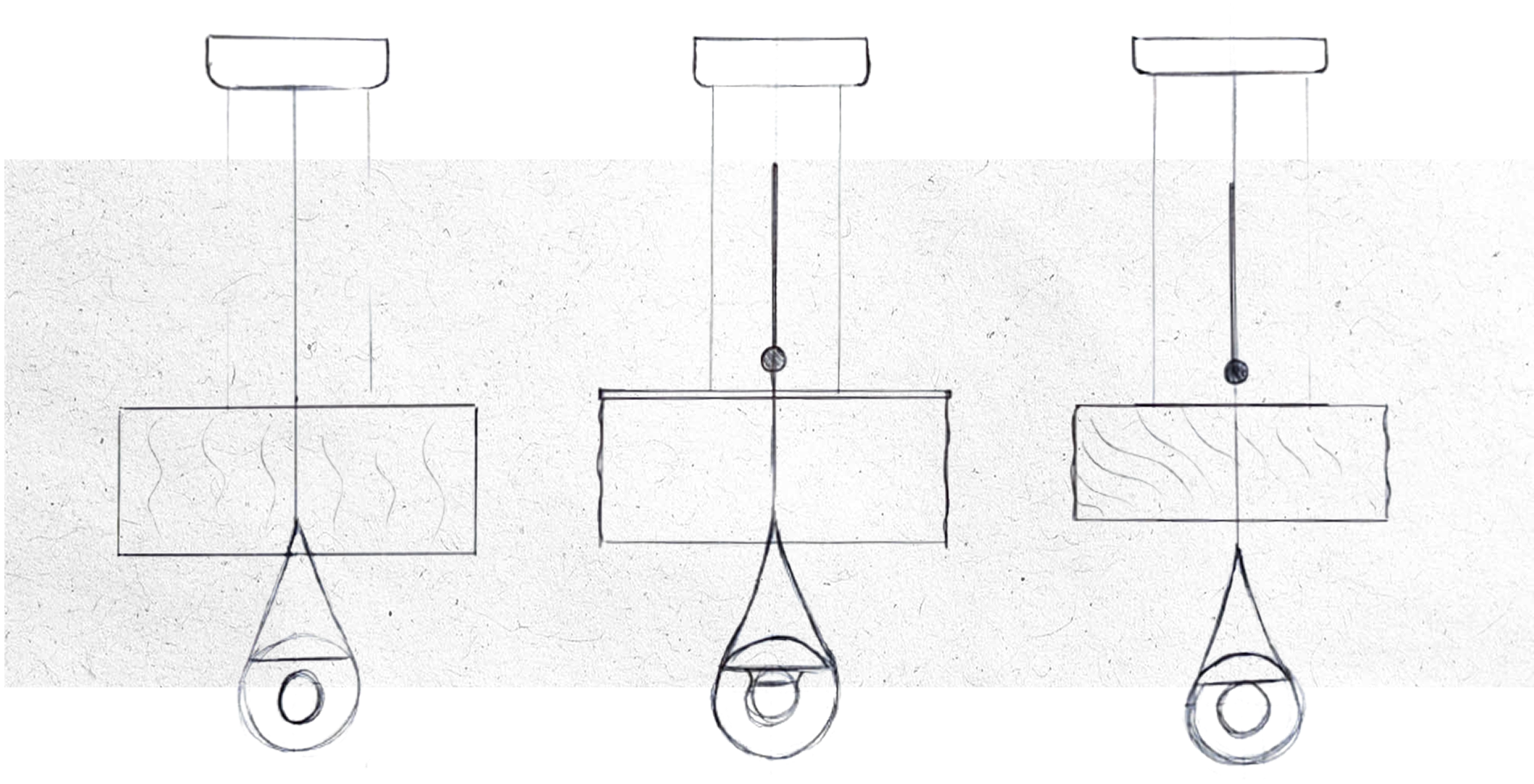 Three direction sketches of the pendant