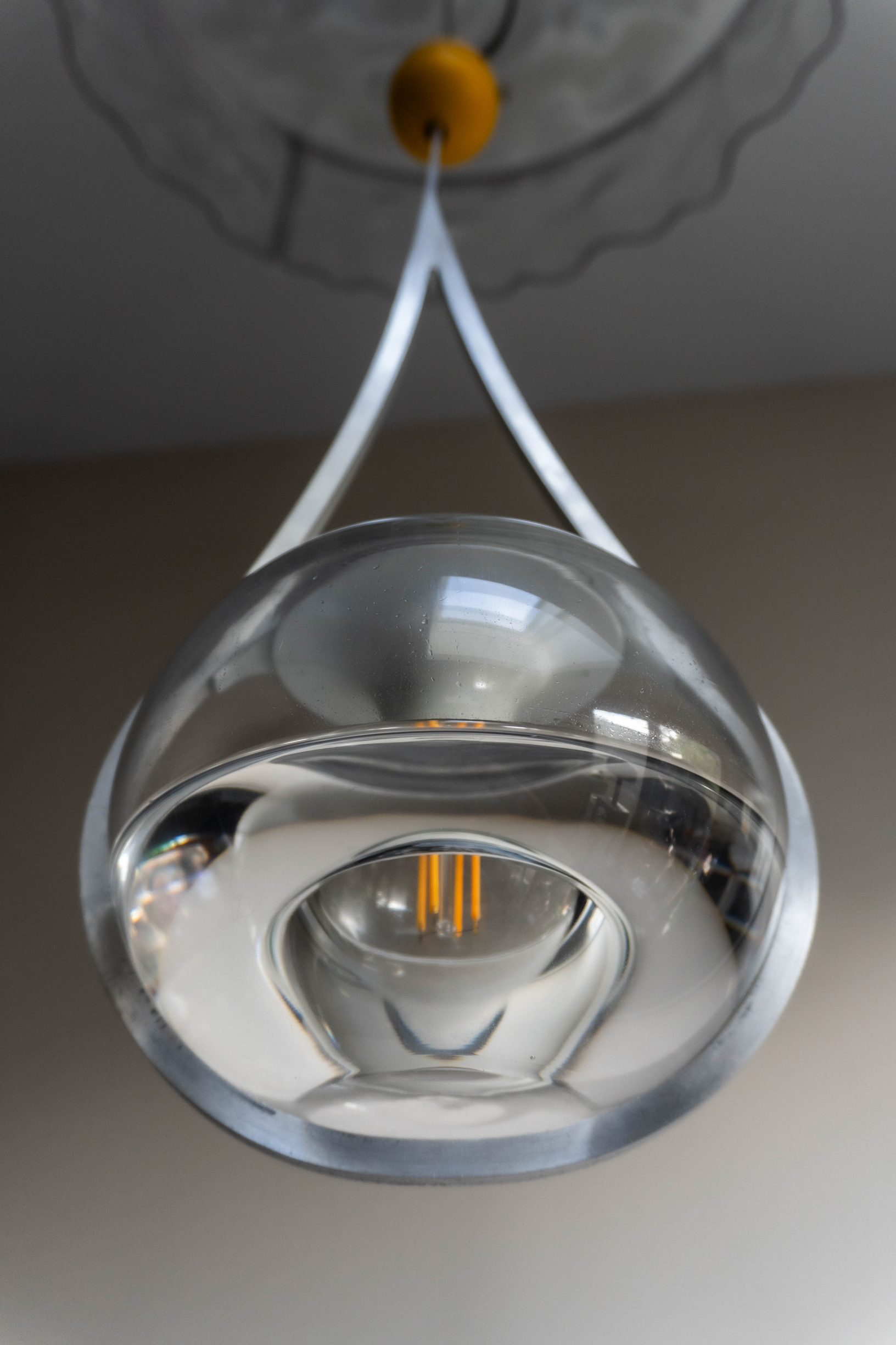 Close-up of the liquid filled glass orb