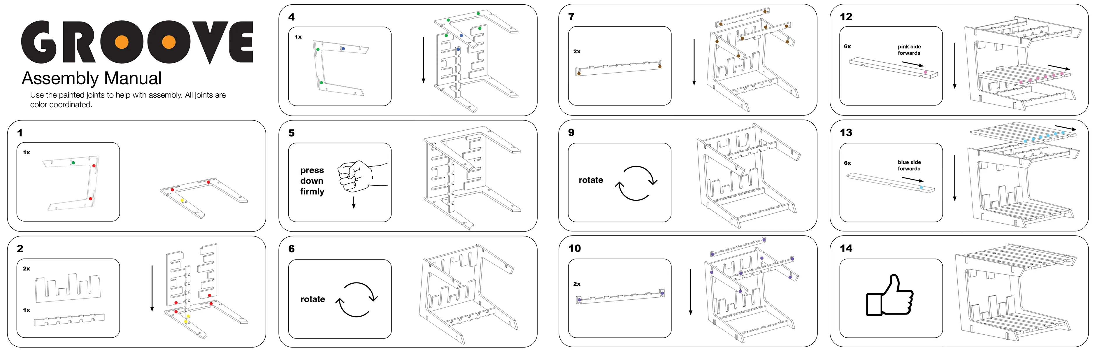 Groove assembly manual with 14 illustrated steps