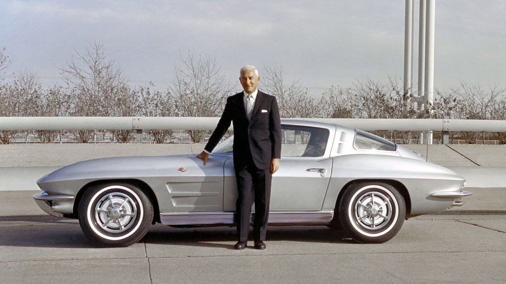 Zora Arkus-Duntov standing beside a 1963 Chevrolet Corvette