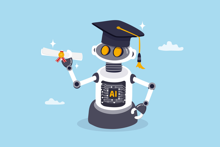 robot graduating with a diploma