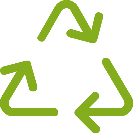 Grünes Recycling-Symbol mit drei Pfeilen, die einen Dreieckskreislauf bilden.