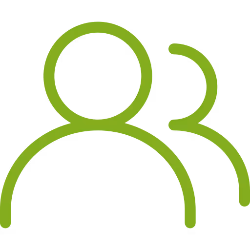 Ein grünes Symbol mit zwei stilisierten Personen, eine vor der anderen versetzt.