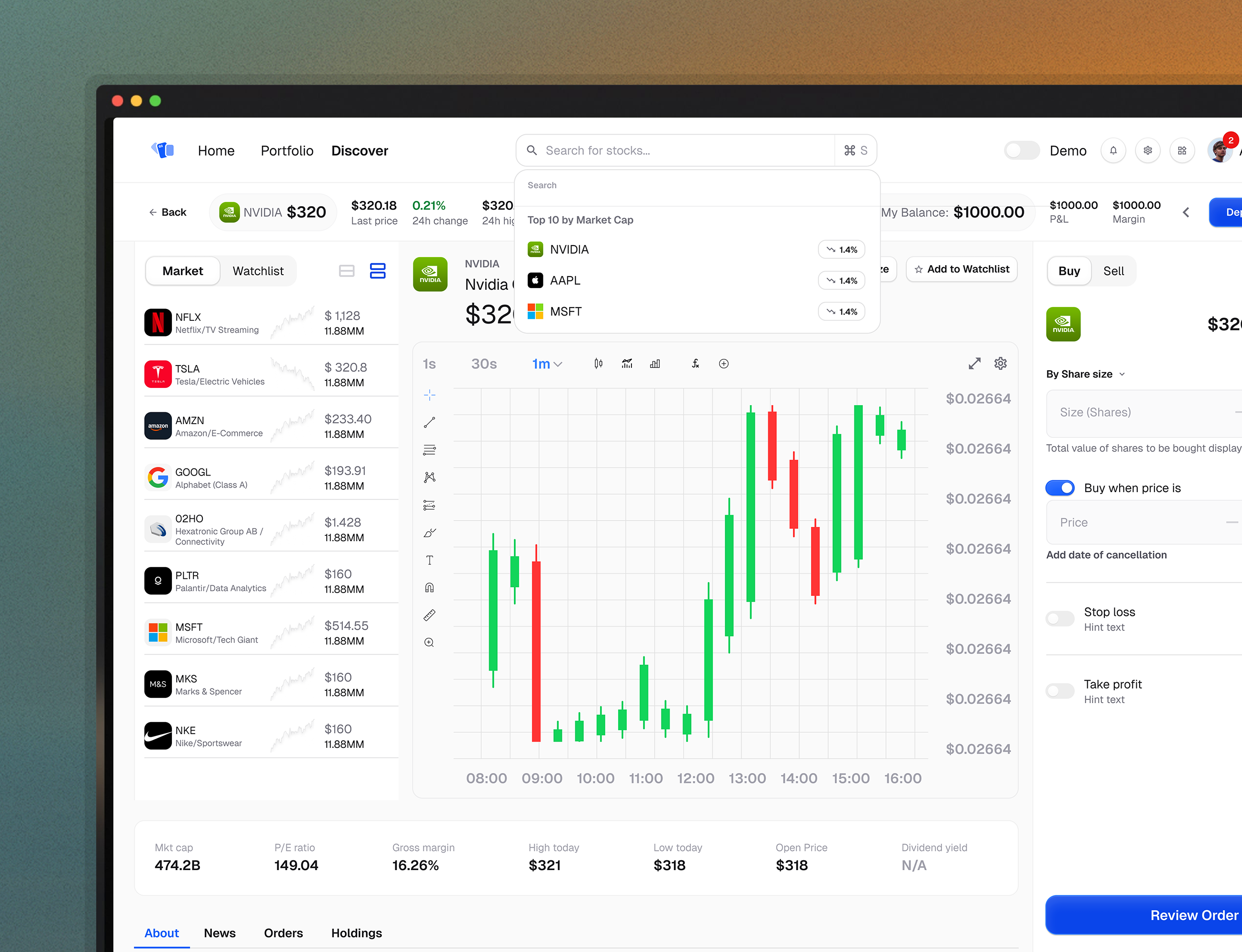 screenshot of trading dashboard