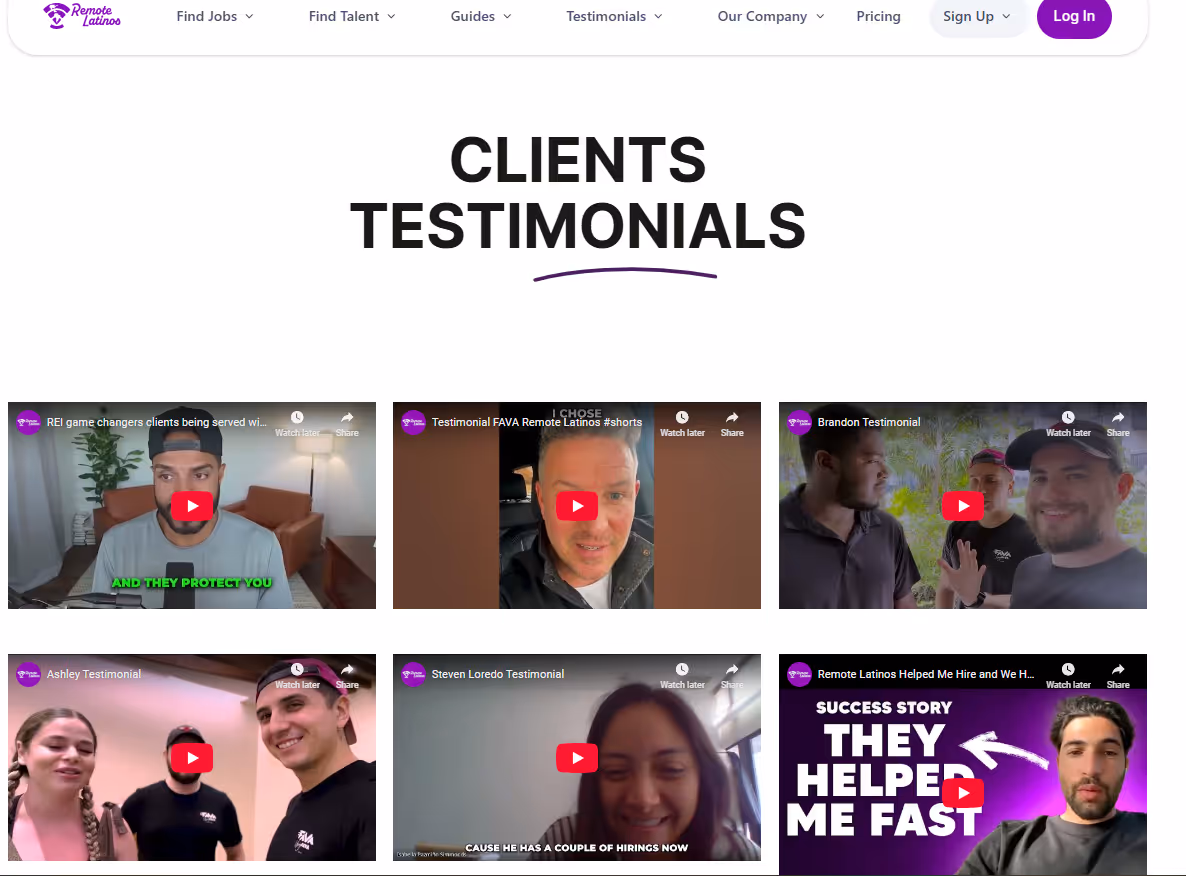Client testimonials from Remote Latinos shared their Success Stories for hiring Latin American talent. 