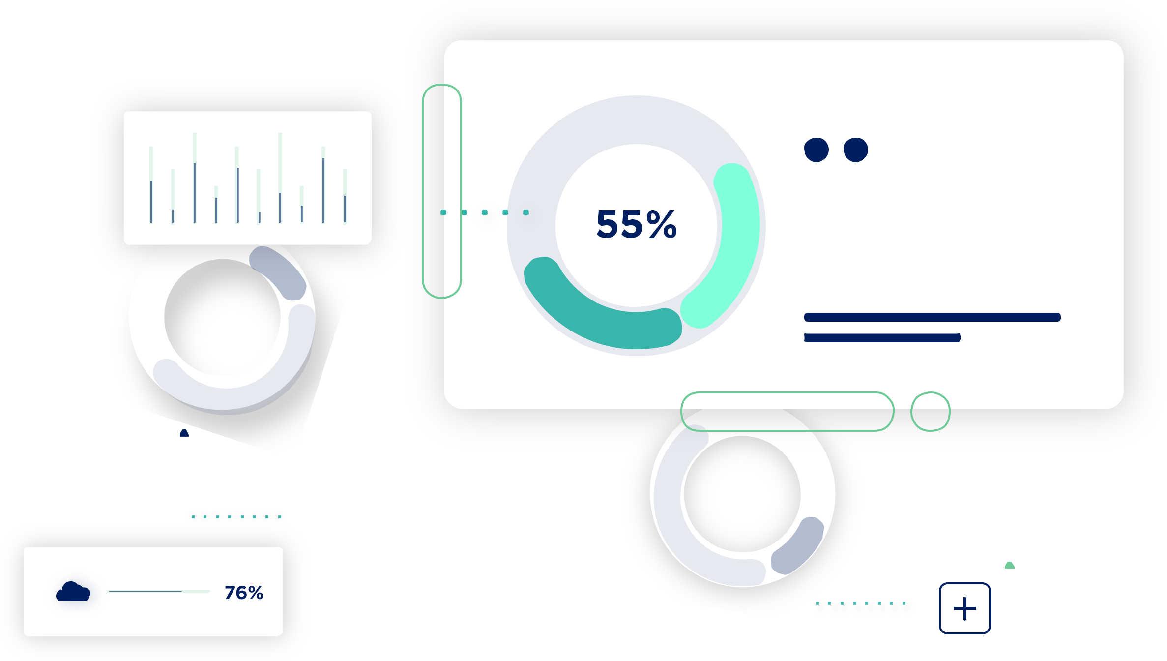 illustration of diagrams, sliders, data.