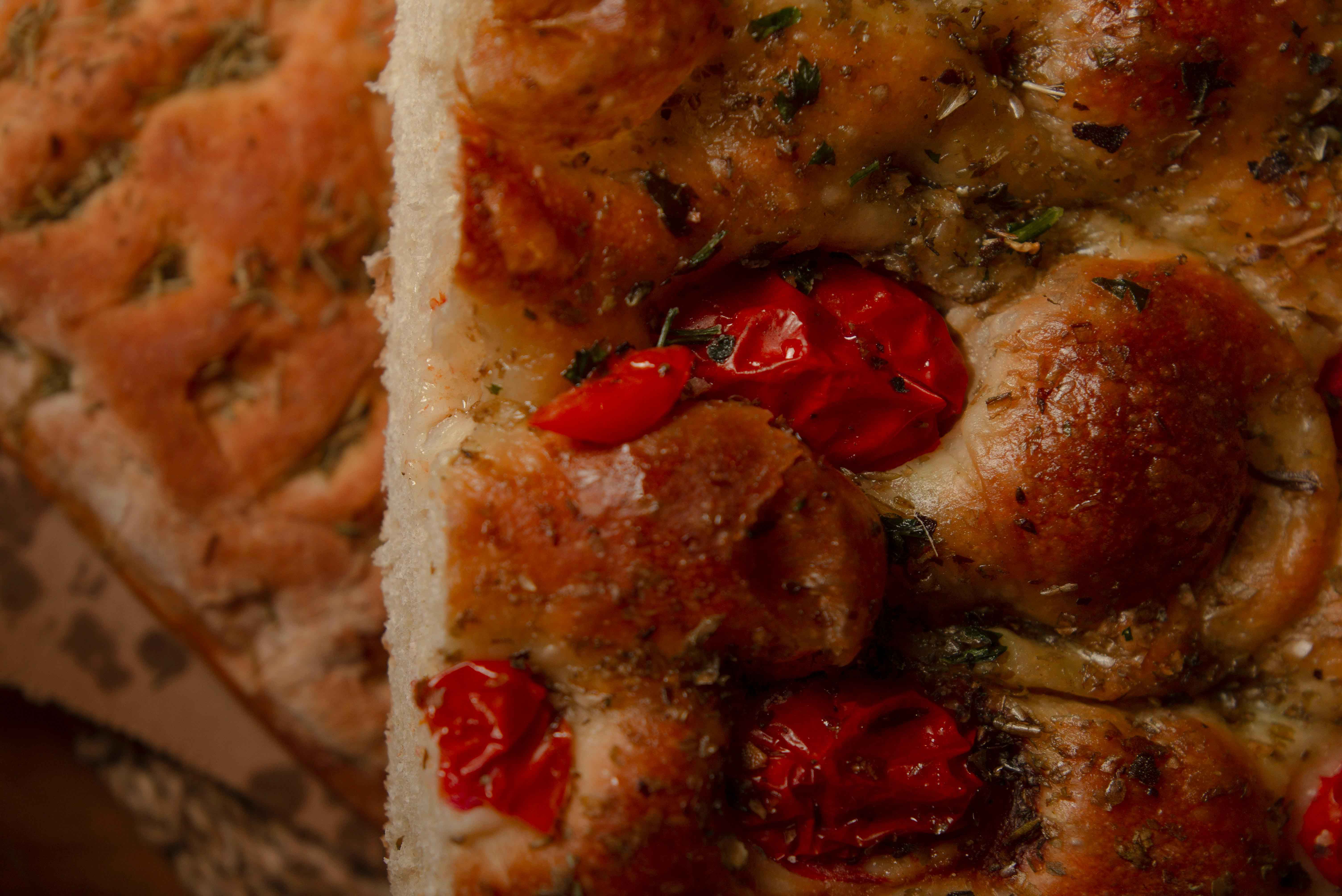Homemade Focaccia with Tomatoes and Fresh Rosemary