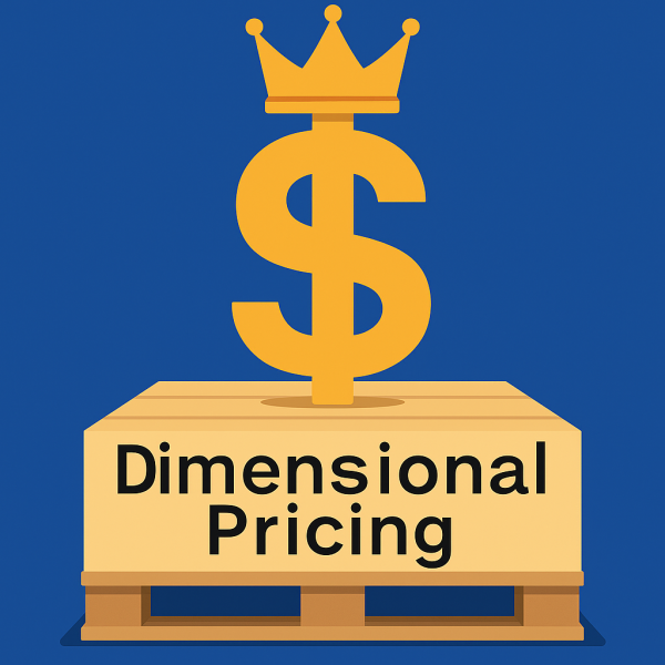 llustrated dollar sign on a pallet with a crown and the words "Dimensional Pricing" written under the pallet.