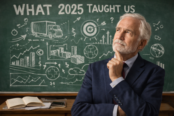 Logistics professional reviewing freight data and planning strategy.