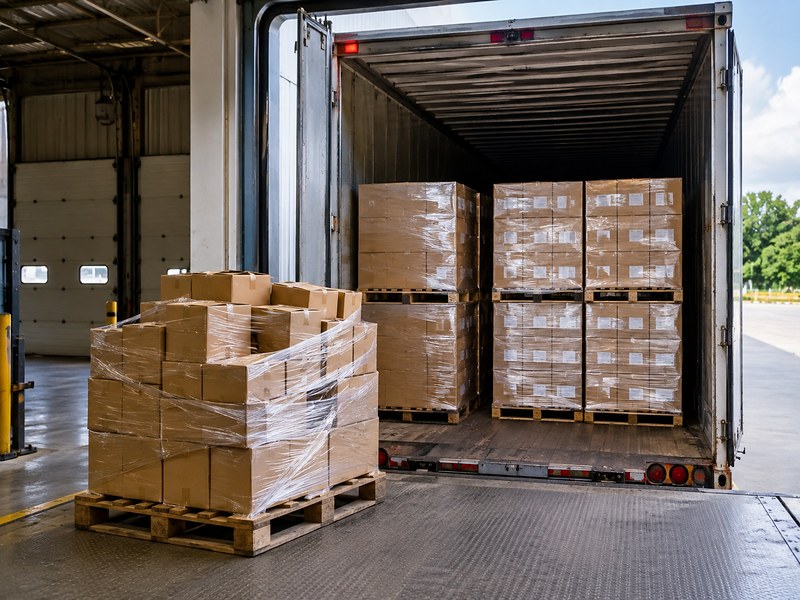 Palletized LTL freight being loaded into a trailer, showing how packaging and pallet configuration affect available trailer space.