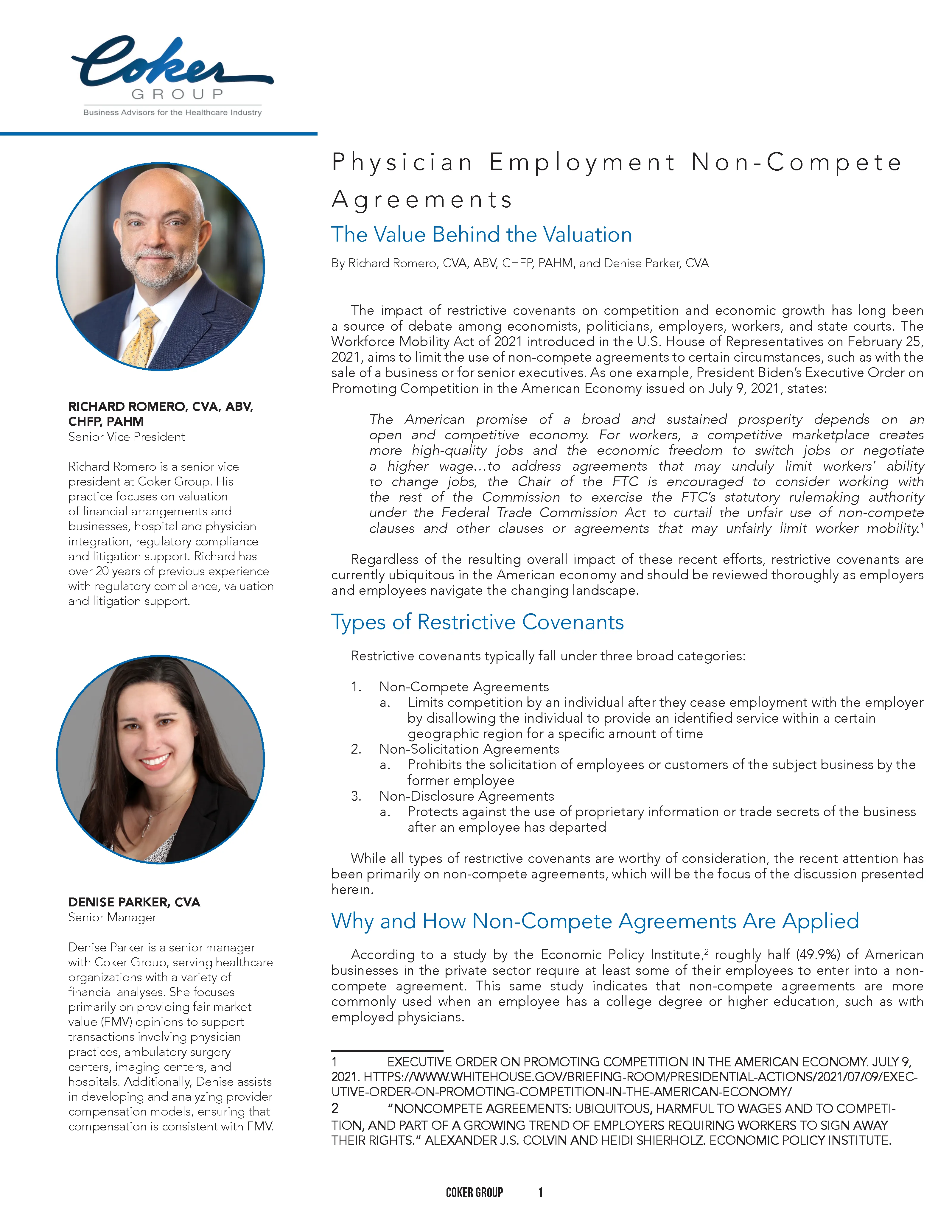 Physician Employment Non-Compete Agreements: The Value Behind the Valuation