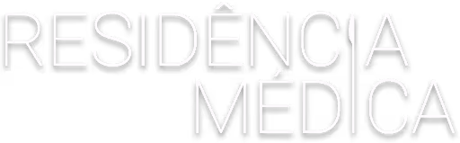 "RESIDÊNCIA MÉDICA" text with a medical scalpel incorporated into the letter A on a black background.