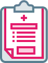 Clipboard icon with medical cross and chart lines representing health or medical data.