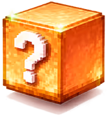 Glowing pixelated orange cube with a white question mark on its front side.