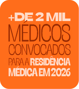 Text announcing over 2,000 doctors called for medical residency in 2026 in Portuguese on orange background.