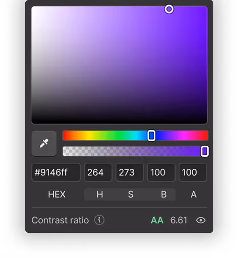 Webflow design panel with color picker and heading style customization options.
