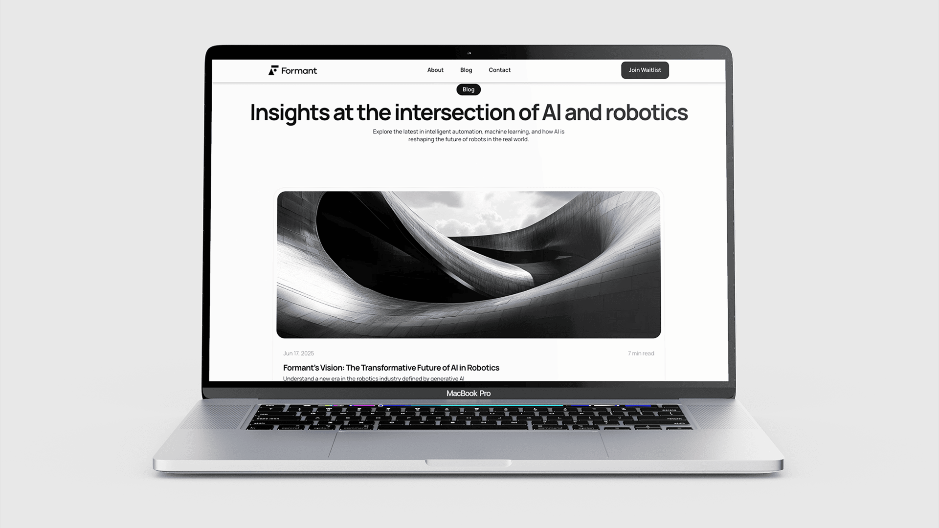 A mockup of the Formant dot AI blog page on the screen of a MacBook Pro.