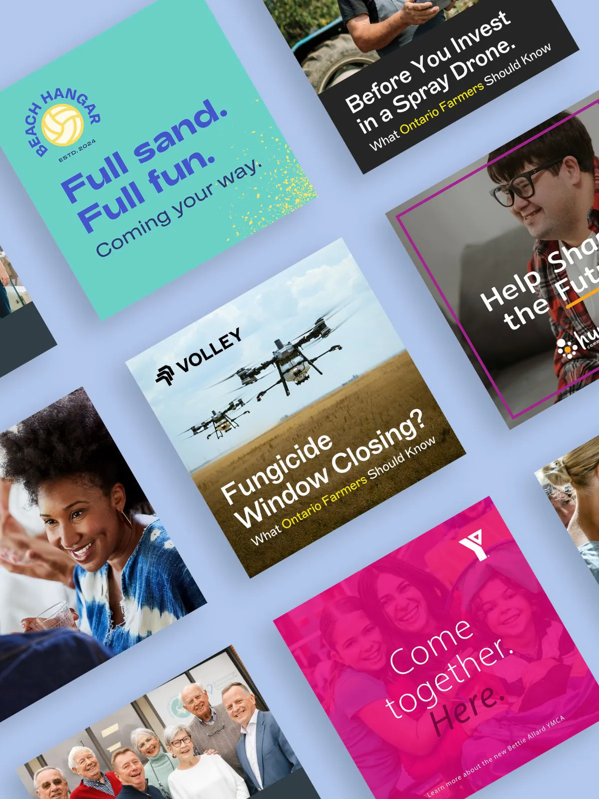 Grid of various client lead generation ads.
