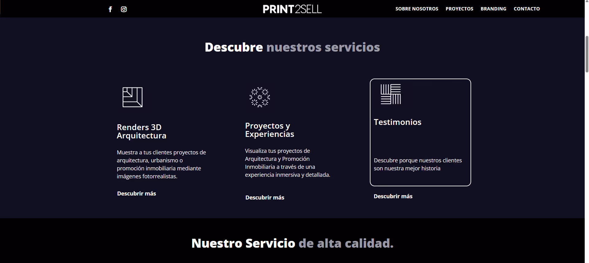 Seccion de servicios de la pagina de Print2Sell