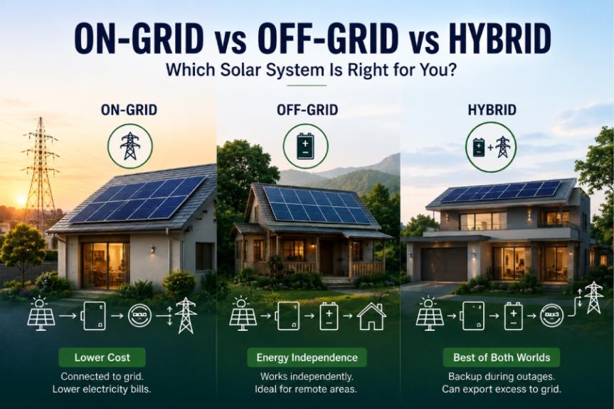 difference between ongrid ,offgrid and hybrid