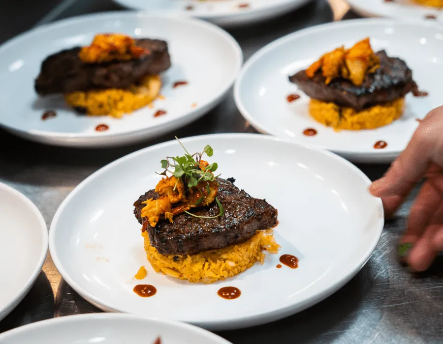 Buffet-style Asian dishes