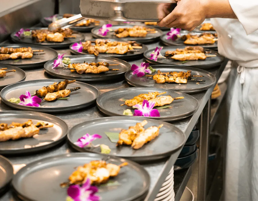 Buffet-style Asian dishes