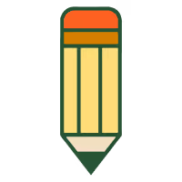 Simple illustration of a sharpened yellow pencil with an orange eraser top.