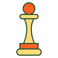 Chess pawn icon with orange top and base, cream middle section, and green outline.