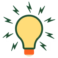 Illustration of a glowing light bulb with green lightning bolts radiating around it.
