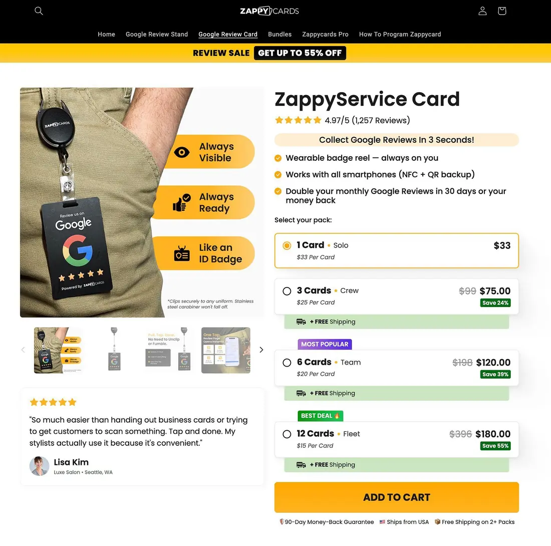 Zappy Cards product page rebuilt with a tiered pack offer