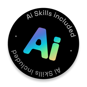 Circular badge with text 'Ai Skills included'