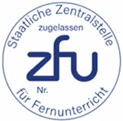 Seal of Staatliche Zentralstelle für Fernunterricht with zfu logo and text in a circular blue frame.